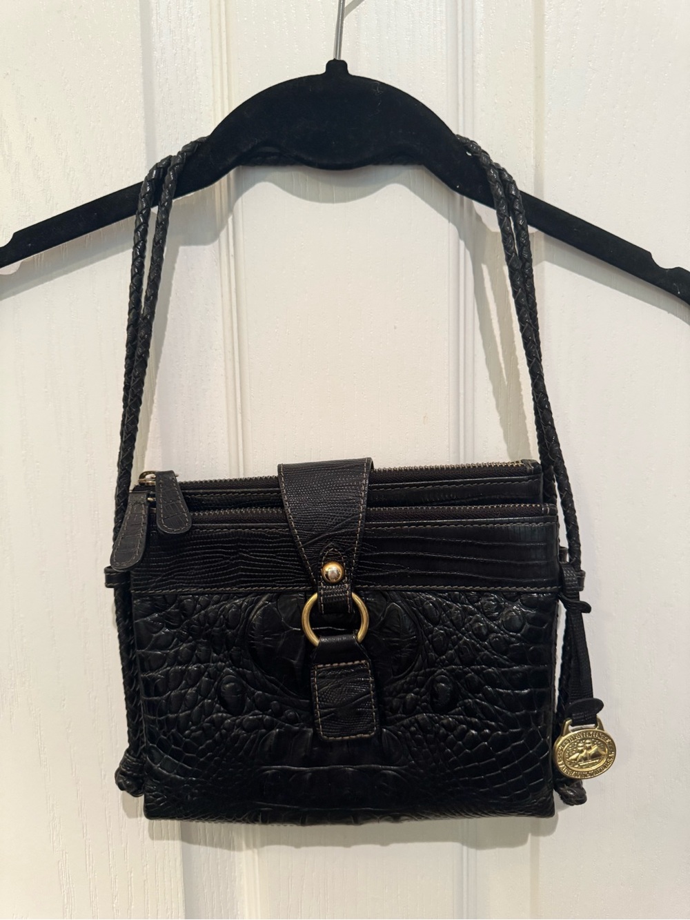 Vintage Brahmin Melbourne Mojito Black Leather Bag Built-in Wallet